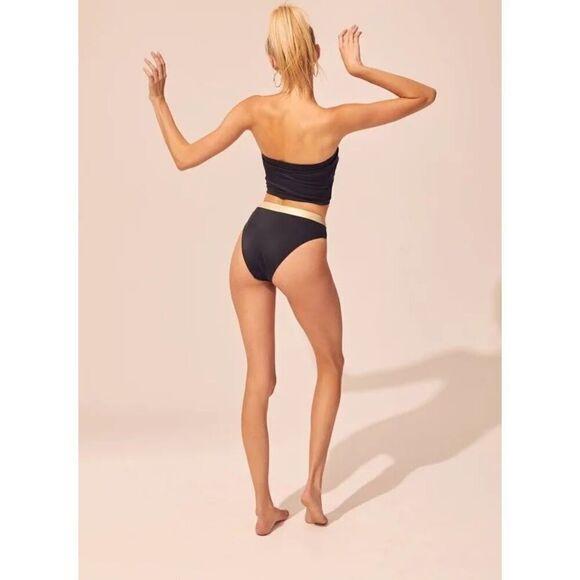 NWT Solid & Striped Bikini Bottom Bella Bottom size Small Black Gold - Picture 5 of 10